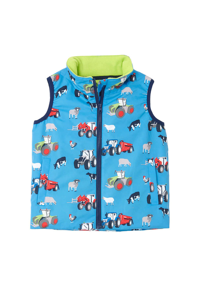 Alex Waterproof Gilet Blue Farm Print By Lighthouse